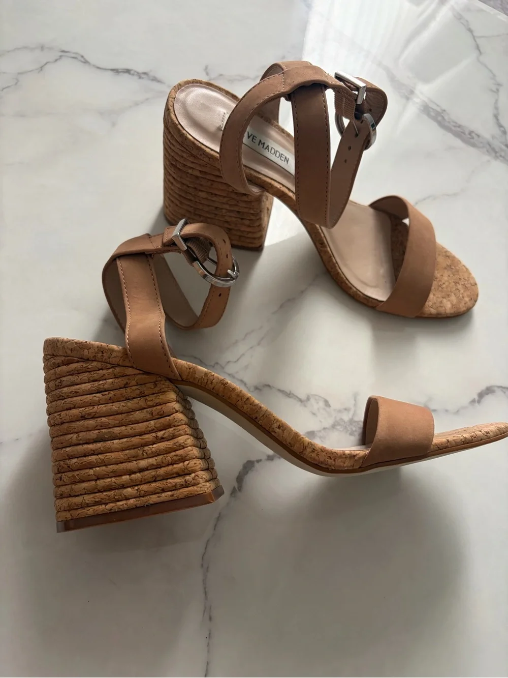 Steve Madden Brown Cork Block Heel Sandals